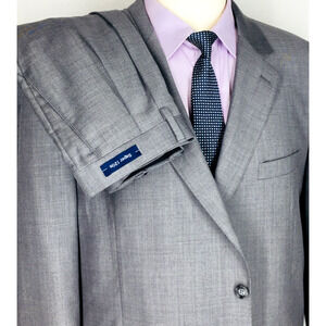 NWT 50R Paul Fredrick Mens 100% Wool 3 Piece 2 Button Suit Pencil Gray Pants 44